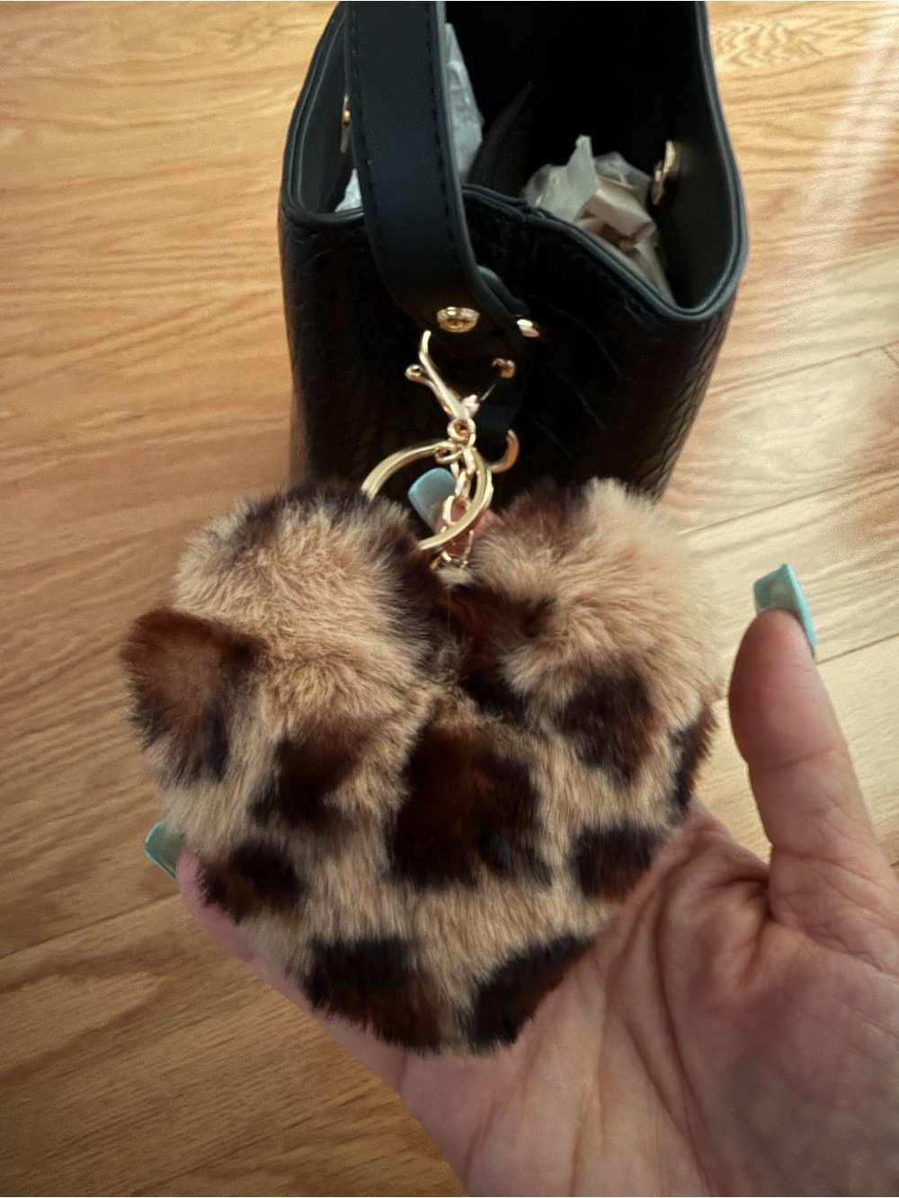 Source Unknown Leopard Print Fur Heart Keychain Bag Charm - Brown